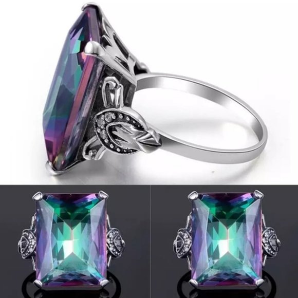 NEW Huge Magical Mystic Topaz Sterling Silver Ring - Picture 4 of 4